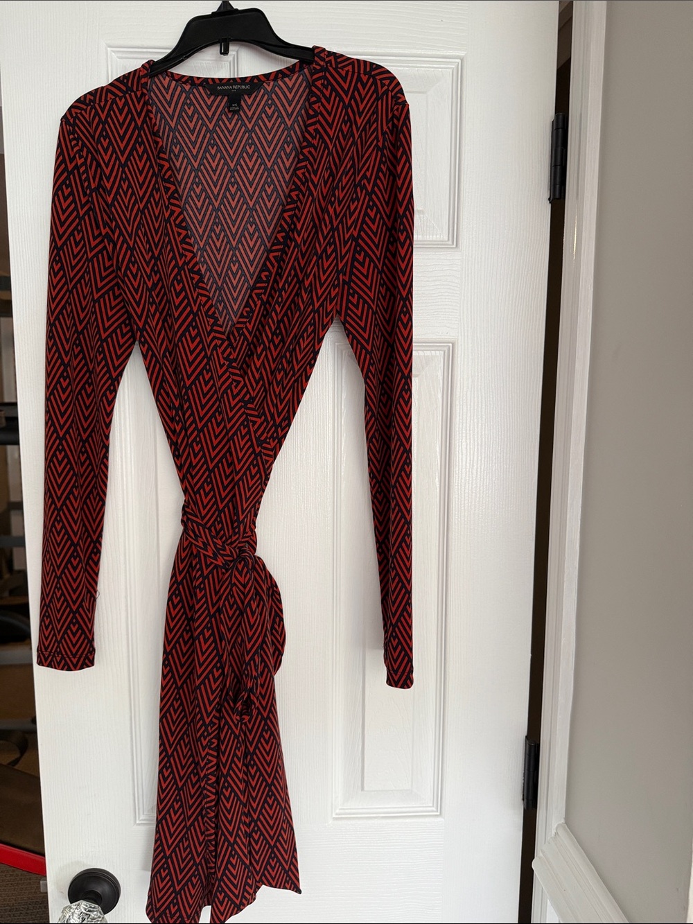 Banana Republic Red and Black Geometric Wrap Dress